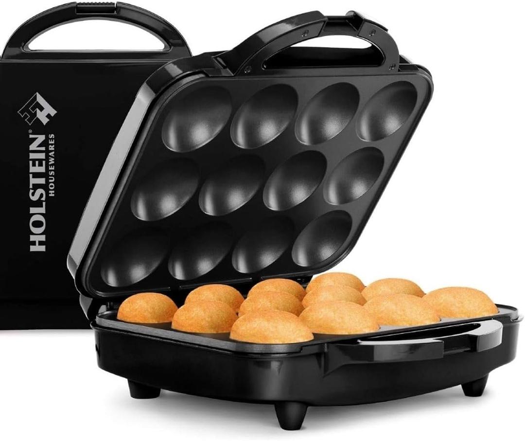 Holstein Housewares Non-Stick 12-Count Electric Cupcake Maker Machine, Bakes 12 Full Size Cupcakes, Muffins, Pizza Cups and Cinnamon Buns, Built-In Safety Lock, Vertical Storage, Black