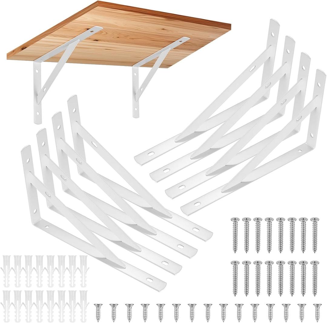 8 Pcs Heavy Duty Shelf Brackets, Floating Metal Shelf Brackets, Metal Wall Mount L Shaped Shelves Support Angle Brackets for Heavy Duty Floating Shelves Shelf Brackets (7.87x4.72 inch White)