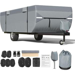 Mofeez Pop Up Camper Cover 16-18ft, 7 Layers Top Extra-Thick pop up Trailer Cover, Waterproof, Windproof, Anti-UV, Rip-Stop Folding Camper Cover with 3+2 Windproof Straps, Storage Bag