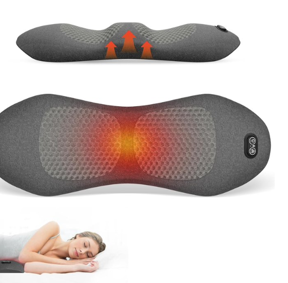 Triple Fusion Back Massager with Stretching, Vibration and Heat, 3in1 Electric Lumbar Pillow for Lower Back Tension Relief, Deep Tissue Relaxation Massage for Home, Office, Bed, Sofa, and Car Use
