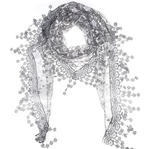 SHALISI Lace Scarf for Women Ladies Tassel Scarves Elegant Floral Headwrap Tippet Shawl Wrap Triangle Veil Bandana (Aqua)