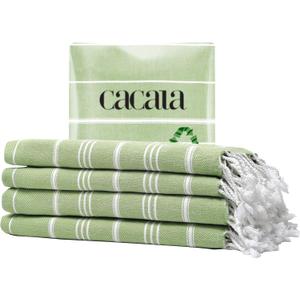 Cacala Turkish Hand Towels with Hanging Loop (23 x 36) Set of 4-100% Cotton Kitchen Towel Quick Dry Prewashed for Soft Feel Decorative Towels for Gym, Yoga, Bath and Kitchen - Olive Green (4 Piece Hand Towel Set)