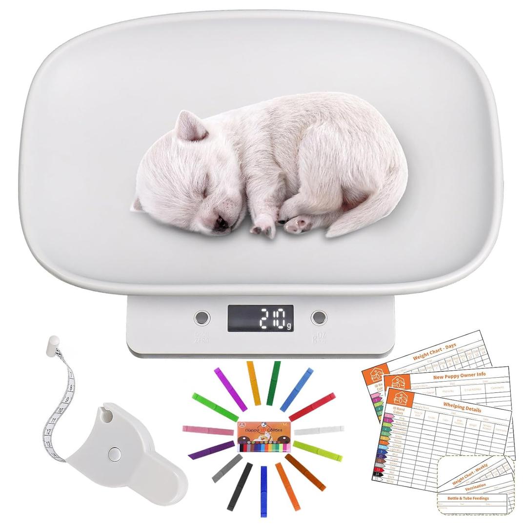 Digital Small Animals Scales for Weighing with Tape Measure, Puppy Whelping Scale Weigh Your Kitten, Rabbit with High Precision, Inclue 15 Color Newborn Puppy Collars and 6 Record Keeping Charts Digital Small Animals Scales for Weighing with Tape Measure, Puppy Whelping Scale Weigh Your Kitten, Rabbit with High Precision, Inclue 15 Color Newborn Puppy Collars and 6 Record Keeping Charts