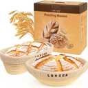 Lorzon Banneton Bread Proofing Baskets Set of 2, 10" Round & 11" Oval Sourdough Proofing Baskets with Liners, Proofing Baskets for Sourdough Bread Baking