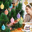 12 Pcs Glass Easter Hanging Eggs- 1.8 Inch Easter Eggs Hanging Ornaments- Dots Stripes Easter Decorations Eggs Tree Ornaments for Party Birthday Home Garden Decoration