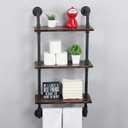 Industrial Pipe Shelf Bathroom Shelves Wall Mounted,19.6in Rustic Wood Shelf with Towel Bar,3 Tier Farmhouse Towel Rack Over Toilet,Pipe Shelving Floating Shelves Towel Holder,Retro Black