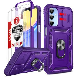 LeYi Compatible for Samsung Galaxy A15 5G Case: Screen Protector A15 & Magnetic Metal Mount Stand, Rugged Slide Cover & Shock Proof Military-Grade for Nuu Series Galaxy Case A 15 5G, Purple