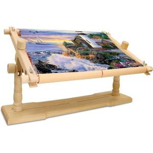 Embroidery Frame Stand - Adjustable Cross Stitch Scroll Frame, Beech Wood Quilt Frame Needlepoint Holder Floor Table Lap Stand Embroidery Hoop Holder for Stitching Sewing Craft