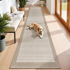 Ileading Runner Rug for Hallways 3'x14' Heavy-Duty Durable Entryway Floor Mat with Non Slip Rubber Backing Low-Pile High Traffic Carpet Machine Washable Accent Rugs for Kitchen, Living Room (Beige)