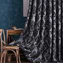 NAPEARL Black Damask Curtains for Living Room, Gothic Style Patterned Bedroom Curtain Drapes, Jacquard Curtains for Bedroom 84 Inch Length, Set of 2 Panels, Each 52 x 84 Inches