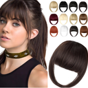 Clip in Bangs, Synthetic French Bangs Hair Clip, Medium Brown Fake Bangs Fringe with Temples Hairpieces for Women Natural Curved Hair Extensions for Daily Wear