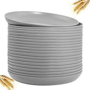 LIYH 20 PCS Wheat Straw Plates - 9 Inch Unbreakable Dinner Plates - Plastic Plates Reusable - Dishwasher & Microwave Safe, Camping Plates Outdoor (Grey) (Duck Grey)