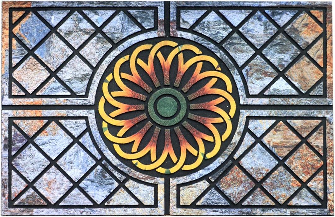 Door Mat Welcome Mat, Heavy Duty Door Mat 17.7 x 29.5 Inch Front Door Mat Rug Doormat for Outdoor Entrance Home Non-Slip Rubber Rug for Front Door, Outside, Entryway, Patio (Flower) (1'6" x 2'6" (Rectangular))