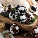 Syhood 12 Pcs Cowhide Printed Christmas Ball Ornaments 3.15 Inch Plastic Western Cow Ornaments Country Western Party Decorations Rustic Holiday Xmas Baubles for Tree Home Gift