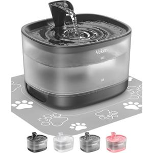 Veken Cat Water Fountain with Detachable Tank, Easy to Clean & Assemble, 84oz/2.5L Automatic Pet Drinking Dispenser with Quiet Operation, Appealing to Cats, Small Pets and Dog, Black
