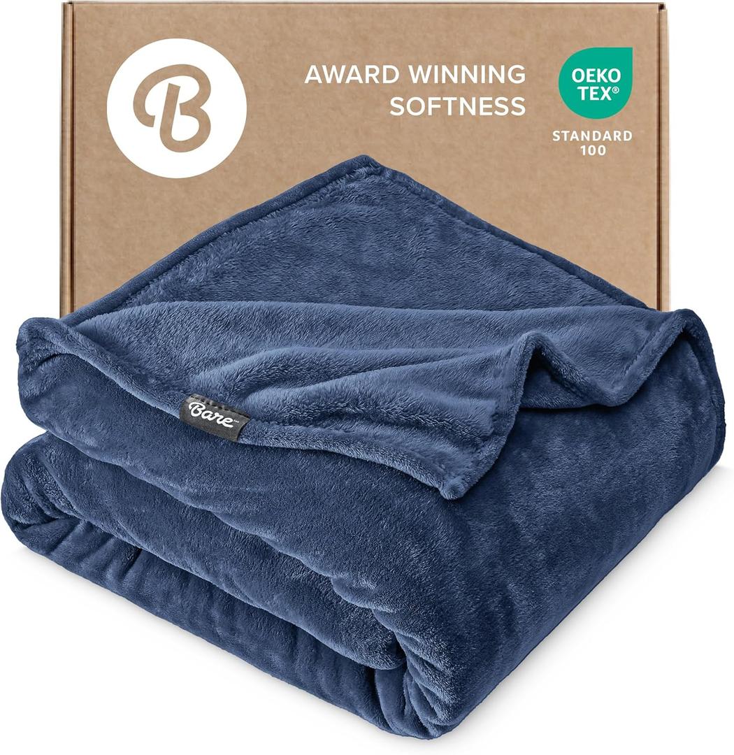 Bare Home Fleece Blanket - King Size - Ultra-Soft Lightweight for Bed, Sofa, and Couch - Luxury Microplush - Cozy Warm Blanket (King, Dark Blue)