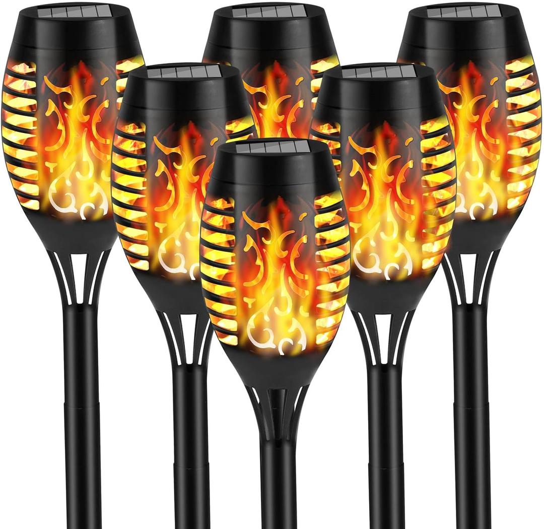 KOLYC Solar Flame Lights Outdoor, 6 Pack Solar Torch Light with Flickering Flame for Garden Decor - Waterproof 12 Led Torches for Outside, Yard Lights Halloween for Lawn Patio Pathway Lighting