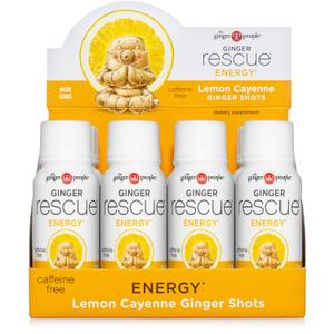 Ginger Rescue Shots by The Ginger People Energy Boosting, Caffeine Free Energy, Digestive Heath, Lemon & Cayenne Flavor, 2 Fl Oz (Pack of 12) (EXP 02/04/28)