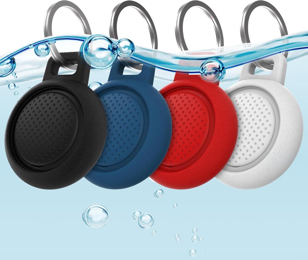 2 x Waterproof Airtag Keychain Holder [4 Pack], Airtag Holder for Key, Backpack, Luggage, 4 Colors (01-Black/Blue/Red/White)