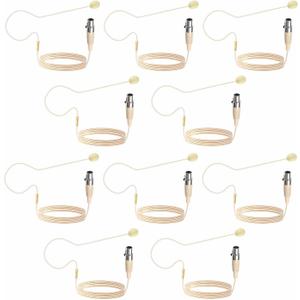 10 Pack Headset Headworn Microphone Single Ear Headset Mic Mini XLR 3Pin TA3F Plug Hands Free Mic for AKG Samson with 1.5m Cable Windscreen,Work for Singing,Lecture,Stage