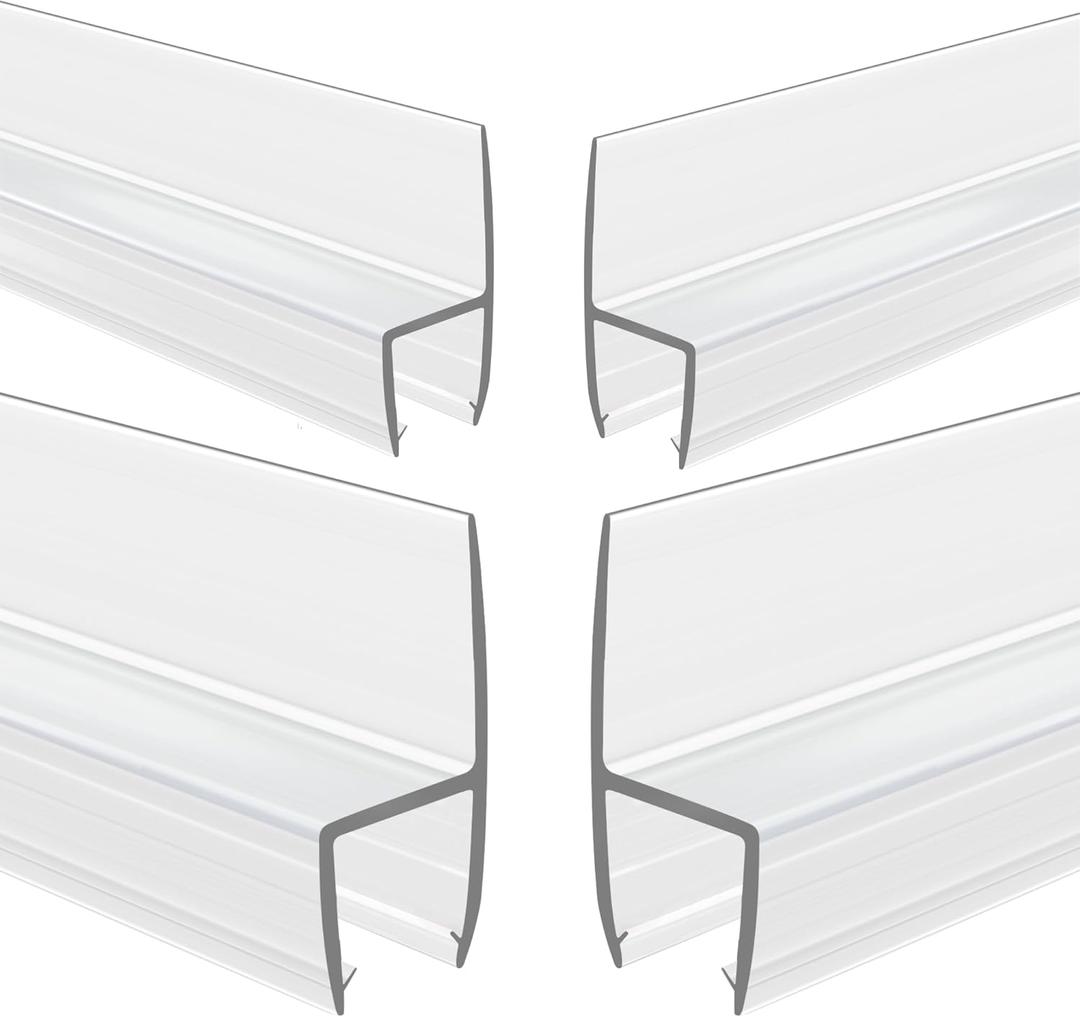 4-Pack Frameless Shower Door Side Seal Strip Shower Door Bottom Sweep Seal for 1/2 Inch Thick Glass, Vertical H-Type Glass Door Seal Stop Leaks. (4-Pack x 45" Length)