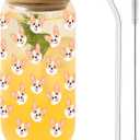 Glass Cups with Lids and Straws, Corgi Head Corgi Head Iced Coffee Cup Drinking Tumbler Mug Gifts for Women Valentines Day, Birthday, Wedding, Mothers Day, Christmas