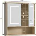 Bathroom Medicine Cabinet with Mirror, Lighted Storage Cabinet Wall Mounted with Doors & Adjustable Wood Shelf, Modern Bathroom Mirror with LED Lights Defogger for Makeup Laundry/Living Room, Oak