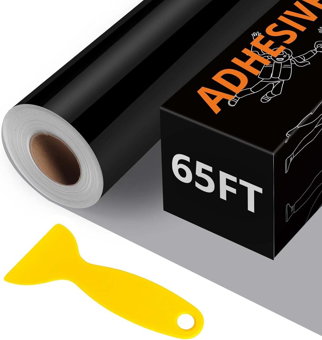 HTVRONT Black Permanent Vinyl - 12" x65FT Glossy Permanent Adhesive Black Vinyl Roll Compatible with Cricut Cutting Machine, Silhouette Cameo & Other Cutters - Party & Home Decoration, Sticker