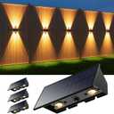 4 Pack Solar Powered Wall Lights for Outside Up and Down Fence Mount LED Outdoor Decorative Waterproof Lamps for Porch, Deck, Patio, Yard, Garden, 4 Lenses Designed for Accent Lighting (Warm White)