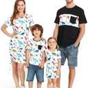 PATPAT Matching Family Outfits Mommy and Me Summer Outfits Short Sleeve Bodycon Dresses and T-Shirts, XL