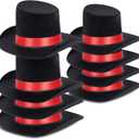 8 Pieces Snowman Hats for Crafts Black Felt Mini Top Hats with Red Ribbon Christmas Party Decor for Snowman Doll Craft DIY
