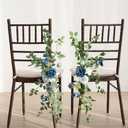 Ling's moment 8pcs Wedding Chair Decorations Aisle Pew Church Artificial Flowers Greenery Swags Dusty Blue & Navy Bench Ceremony Reception Floral Faux Backdrop Rose Arrangements Party Outdoor