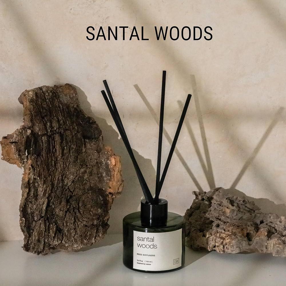 Craft & Kin Reed Diffuser with Dried Flowers | 3.4 oz Santal Woods Fall Scented Reed Diffusers for Home, Bathroom | Scent Sticks | Elegant Fragrance Home Decor for Men & Women