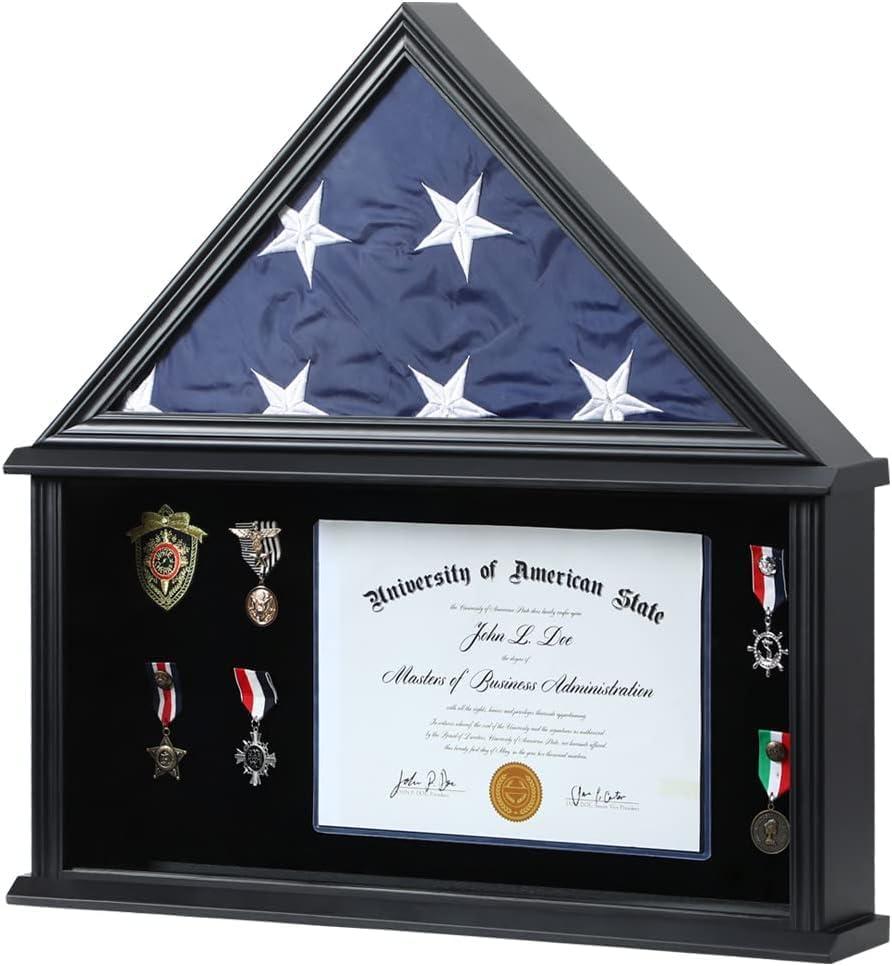 American Flag Case - Solid Wood Shadow Box, Fits 5x9.5 Flag, Black Finish - Includes Certificate Holder American Flag Case - Solid Wood Shadow Box, Fits 5x9.5 Flag, Black Finish - Includes Certificate Holder