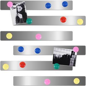 Self-Adhesive Frameless Magnetic Strips, 6pcs - 15''L x 1.97''W Ferrous Bulletin Memo Board Tape with 48pcs Magnets for Fridge, Whiteboard, Office