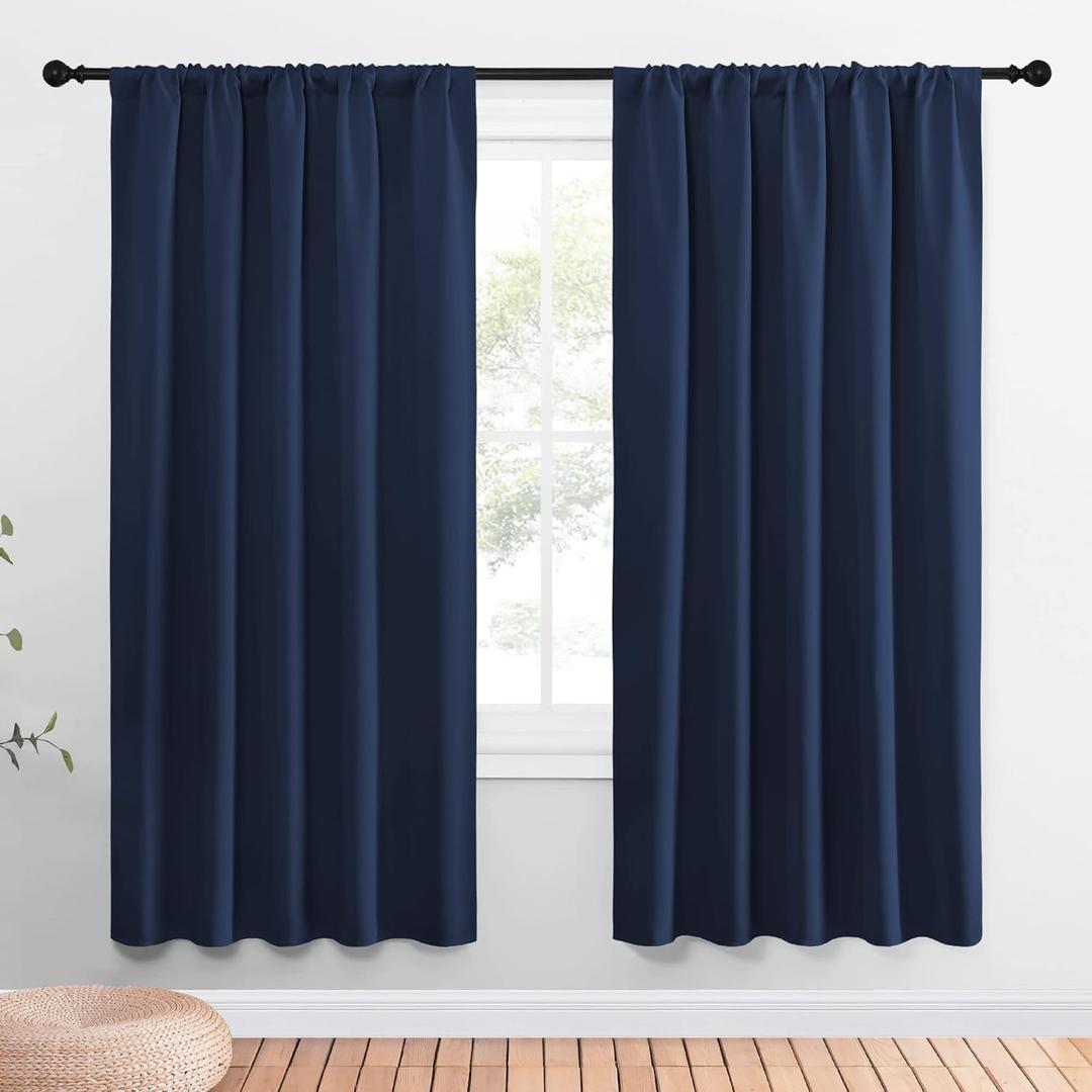 NICETOWN Window Curtains Blackout Draperies - Thermal Insulated Solid Top Pocket Blackout Drapes for Nursery Room (1 Pair, Navy, 52 x 72 Inch)
