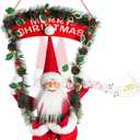 Christmas Animated Santa Claus Decoration, Talking Santa 33inch Animatronics Hanging Plush Decor with LED Light Wreath, Christmas Sign, Head Move, Xmas Collectible Figure Gift for Indoor, Wall, Door