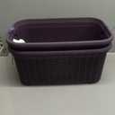 Plastic Laundry Basket Designed Small Storage Hamper Basket, Cloths Basket Organizer with Cut-out Handles. Space Saving for Laundry Room Bedroom Bathroom, Knit Design 40 Liter. (Purple, 2-pack)