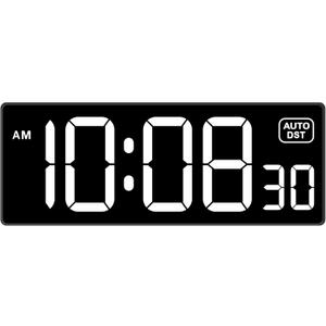 Soobest LED Digital Wall Clock with Seconds, Electric Clock Plug Auto DST Dimmer LED Large Display 10 Inches (White)