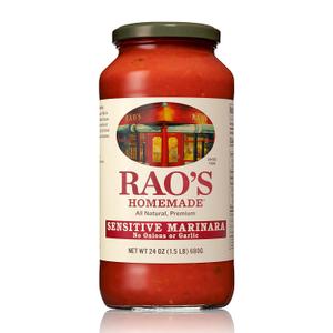 Rao's Homemade Tomato Sauce, Sensitive Formula, 24 oz, Pasta Sauce, Carb Conscious, Keto Friendly, All Natural, Premium Quality, No Onions or Garlic, With Italian Tomatoes & Olive Oil (1.5 Pound (Pack of 1))