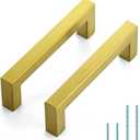 JOY DECOR 2 Pack Cabinet Handles, Gold Cabinet Pulls, 4 Inch Kitchen Handles Square Drawer Pulls Stainless Steel Drawer Hardware Handles, 102mm Hole Centers