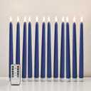 Navy Blue Flameless Taper Candles with Remote Timer, Flickering Battery Operated LED Candlesticks Set of 12
