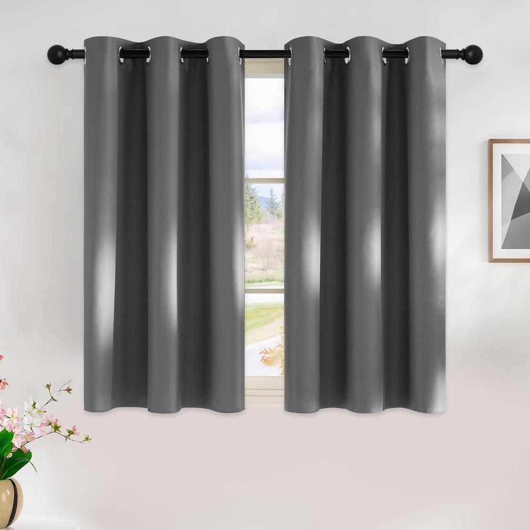 NICETOWN Grey Kitchen Blackout Short Curtain Panels for Bedroom, 45 Inch Long Thermal Insulated Grommet Top Blackout Draperies and Drapes (2 Panels, W42 x L45 Inch, Grey)