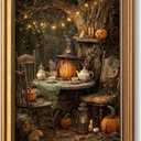 Vintage Gold Framed Halloween Wall Art Horror Fall Pumpkin Prints 16x24 In