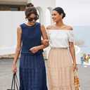 BLENCOT Women's Long Skirt Boho Crochet Lace Tiered High Waisted Cotton A-Line Flowy Maxi Skirt (S)