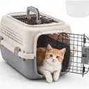 DUMOS 23" Hard-Sided Pet Carrier for Small Pets, 2 Door Cat Carrier, Beige