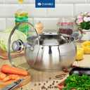 Daniks Modern 4 Quart Stainless Steel Stock Pot with Glass Lid, Tri-Ply Bottom for Even Heating, Induction Compatible, Dishwasher Safe, Heatproof Handles