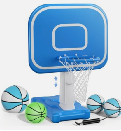 Pool Basketball Hoop, Pool Toys with Adjustable Height Includes 4 Balls(Size 6, 2×Size 3, Glow)/1 Nets/Pump for Indoor Outdoor Poolside Water Basketball Game, Fun Swimming Pool Games for Kids Adults
