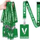 Colarr 25 Pack Volunteer Lanyard with PVC Plastic Card Pass Volunteer Identification ID Badges Bulk Breakaway Lanyard for Activity, Fundraising, Church, School, Events(Green)