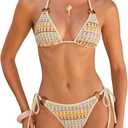 ZAFUL Triangle Bikini Sets for Women Sexy Tie Side Halter String O Ring Textured Two Piece Swimwear Bathing Suit (Small)